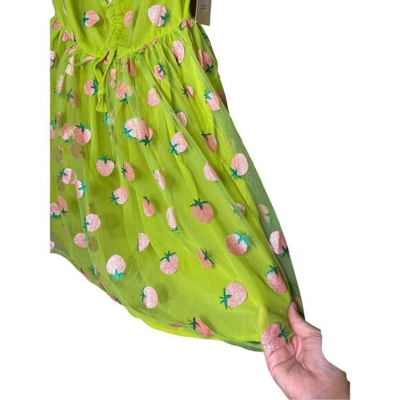 Unique Vintage Smak Parlour Avocado & Pink Strawberry Print Woodstock Flare Dres - Picture 4 of 9
